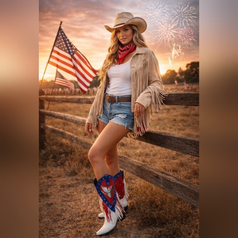 Women's Red, Blue, and White Ankle Boots